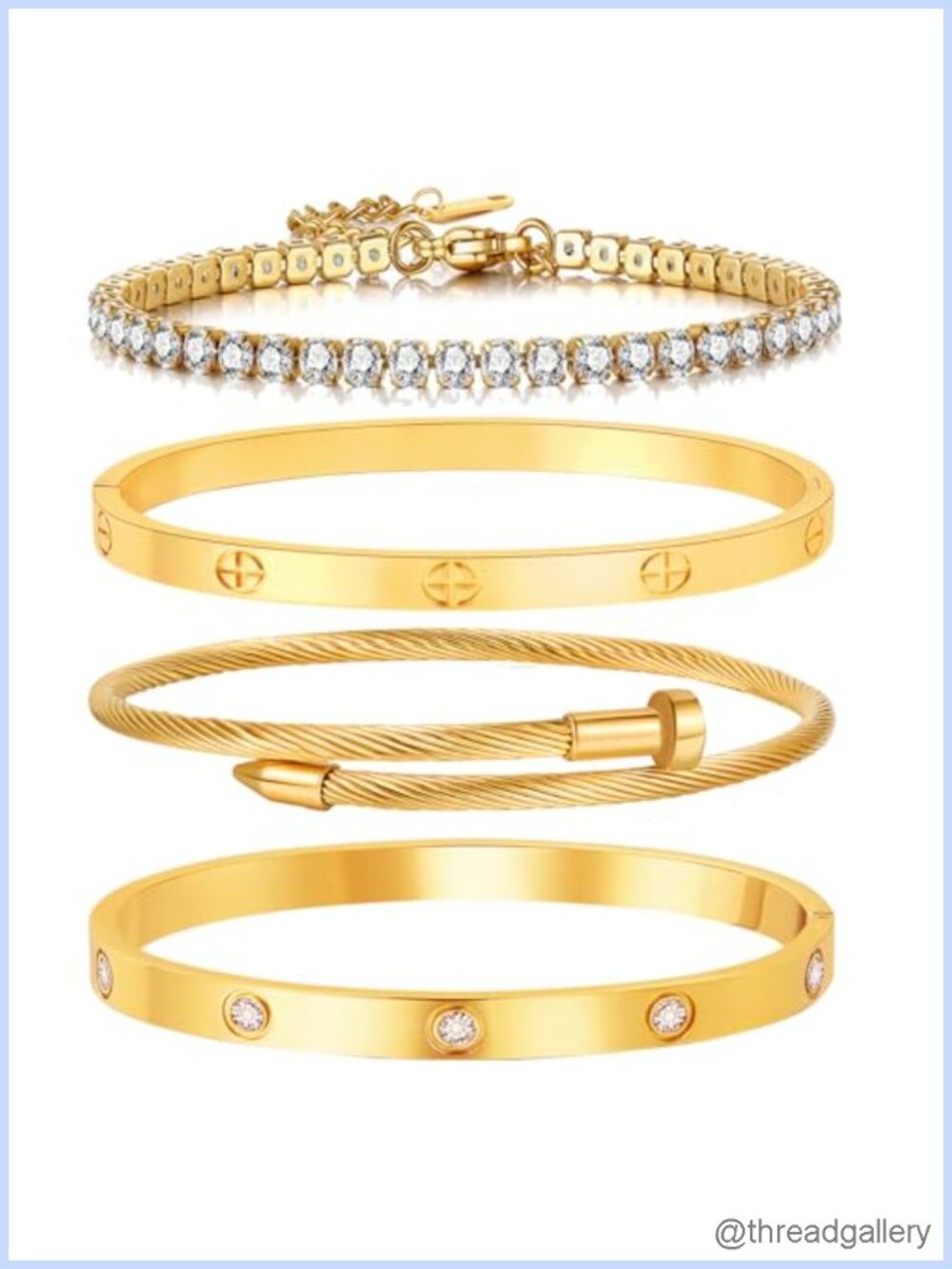 18K Gold Plated Stackable Love Bangle Bracelet Set 3 Pcs Stainless Steel Cubic